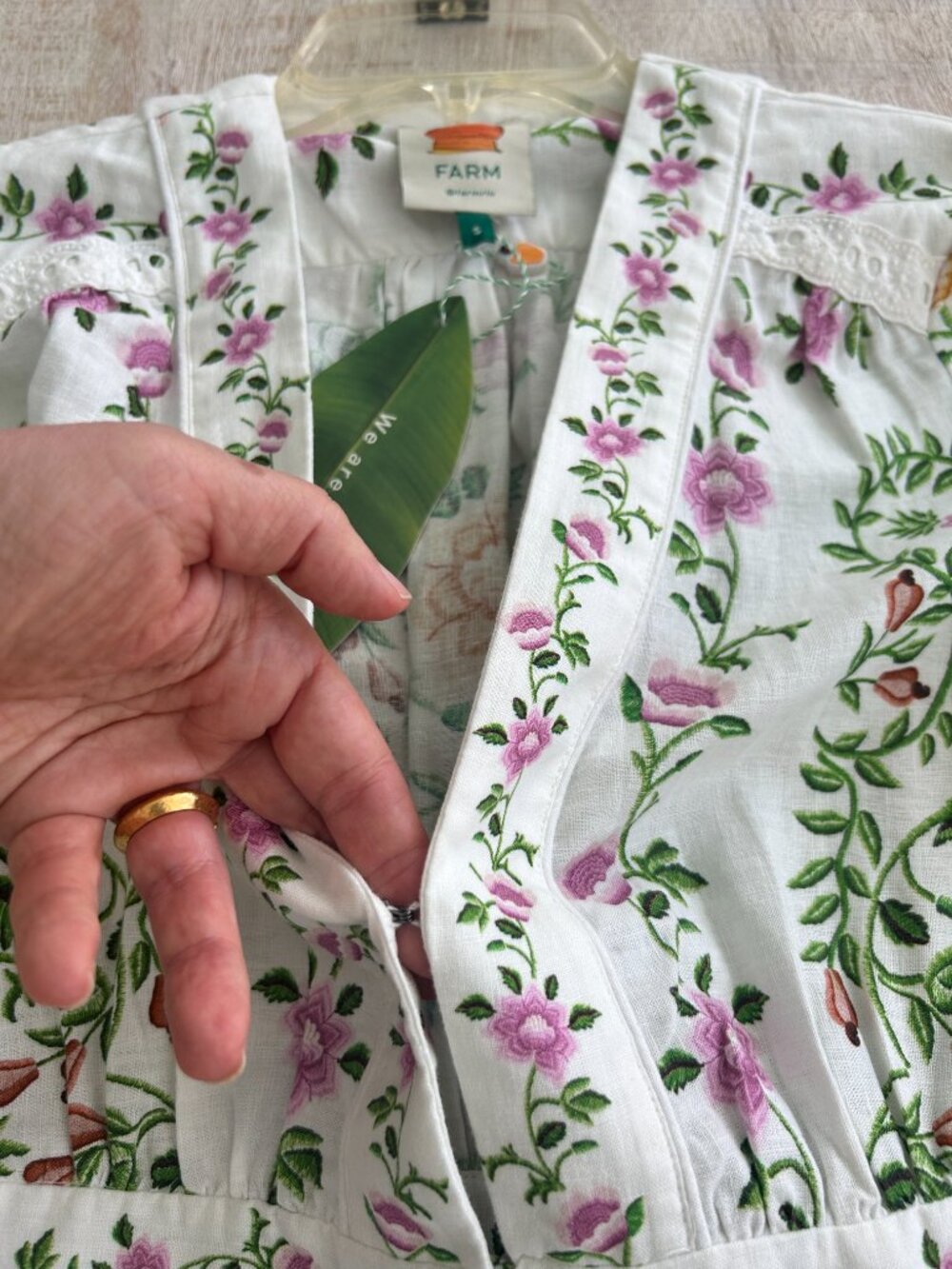 Farm Rio Folk Floral Linen Blend White Short-Sleeve Wide-Leg Jumpsuit Small NWT - Picture 8 of 16
